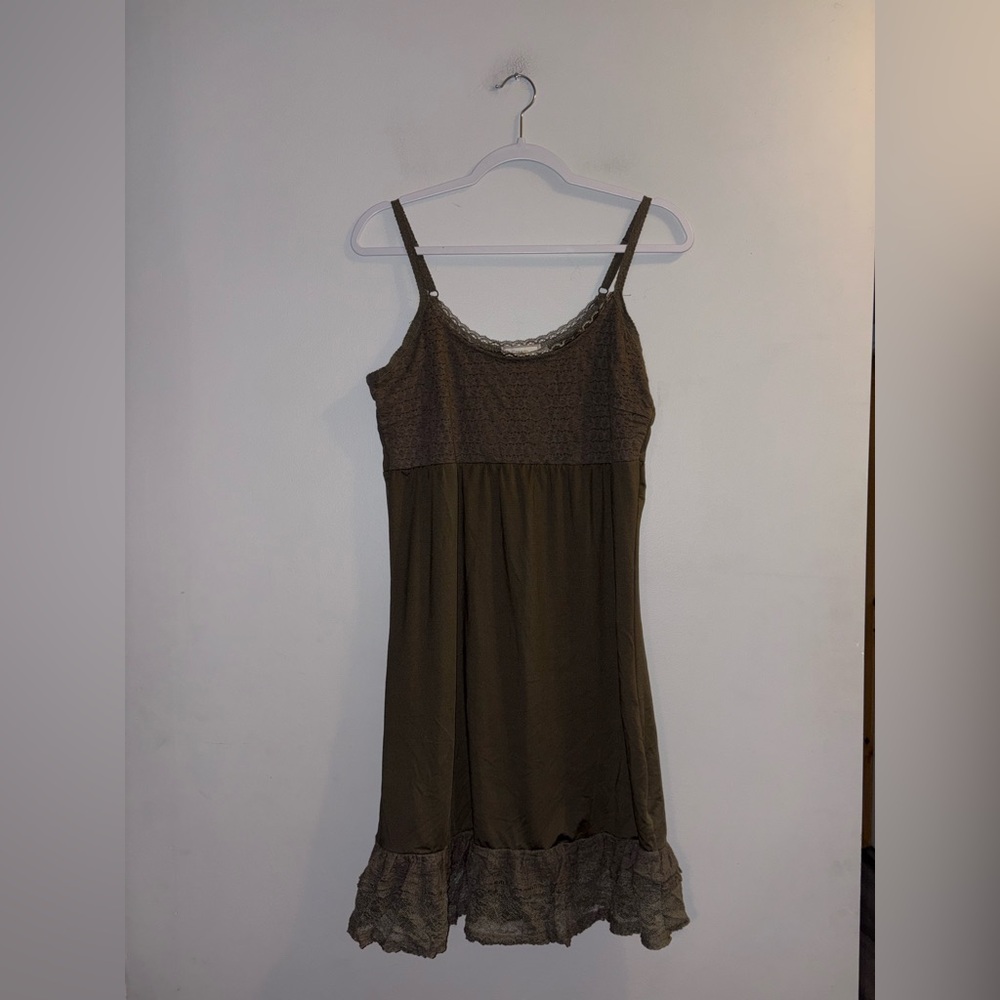 Cream | Green Lace Trim Dress